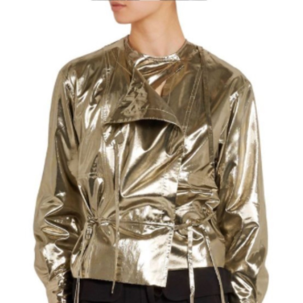 Isabel Marant Gold Metallic Silk Biker Jacket Size 44 US12. Missing Ties